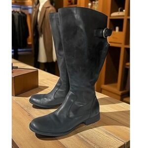 Born Black Leather Riding Boots Womens Size 7M Tall Knee High Buckle